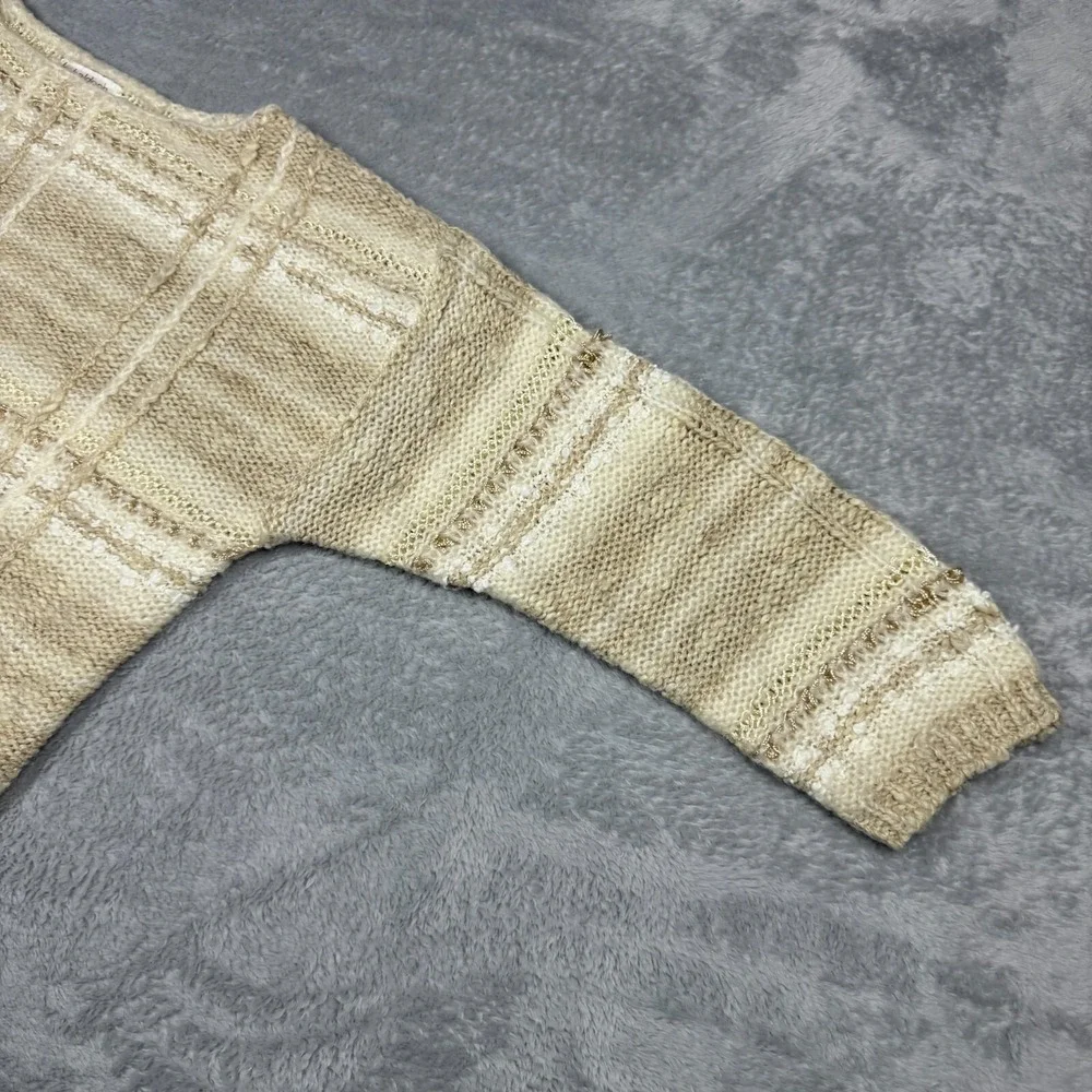 Vintage Beldoch Popper Sweater Women L Beige Cozy Textured Plaid Knit 80s - Picture 12 of 16